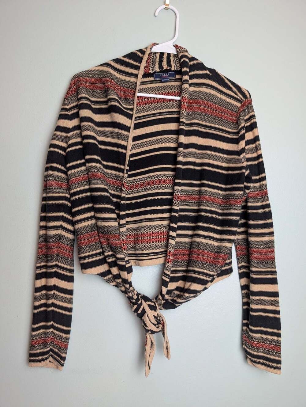 Southwesternstyle Bohochic Chaps Denim Striped Cardigan Front Tie